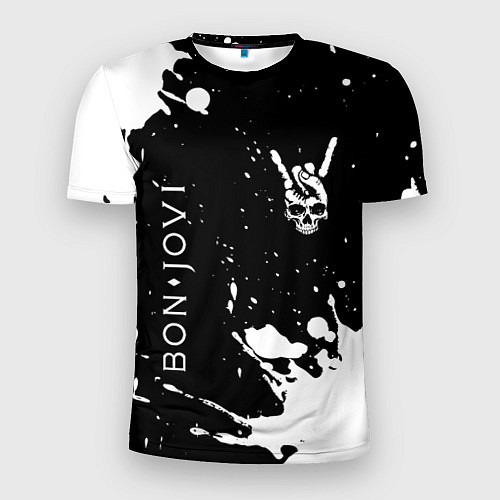 Мужская спорт-футболка Bon Jovi и рок символ на темном фоне / 3D-принт – фото 1