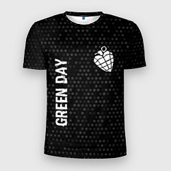 Мужская спорт-футболка Green Day glitch на темном фоне: надпись, символ