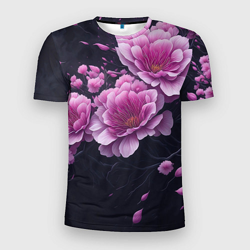 Мужская спорт-футболка Ветки цветущей розовой сакуры / 3D-принт – фото 1