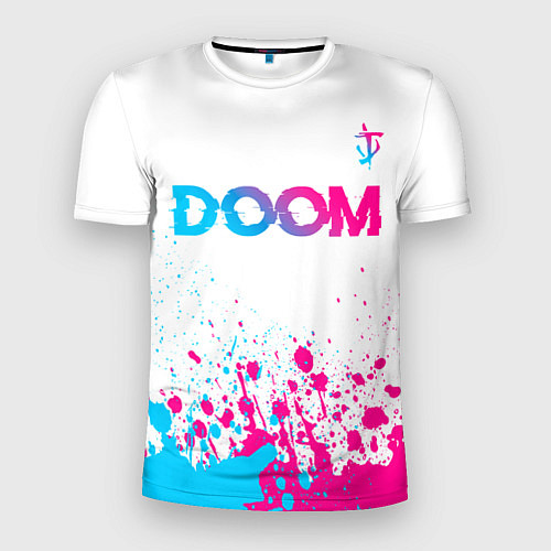 Мужская спорт-футболка Doom neon gradient style: символ сверху / 3D-принт – фото 1