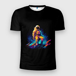Мужская спорт-футболка Неоновый космонавт на луне