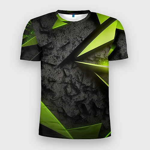 Мужская спорт-футболка Зеленые абстрактные осколки / 3D-принт – фото 1