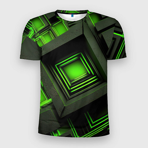 Мужская спорт-футболка Неоновые зелёные блоки / 3D-принт – фото 1