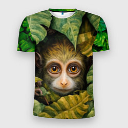 Мужская спорт-футболка Маленькая обезьянка в листьях