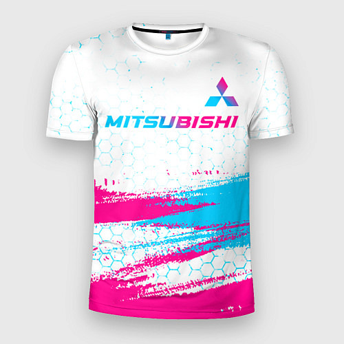 Мужская спорт-футболка Mitsubishi neon gradient style: символ сверху / 3D-принт – фото 1