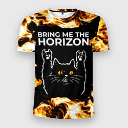 Футболка спортивная мужская Bring Me the Horizon рок кот и огонь, цвет: 3D-принт