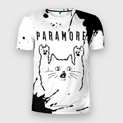 Мужская спорт-футболка Paramore рок кот на светлом фоне