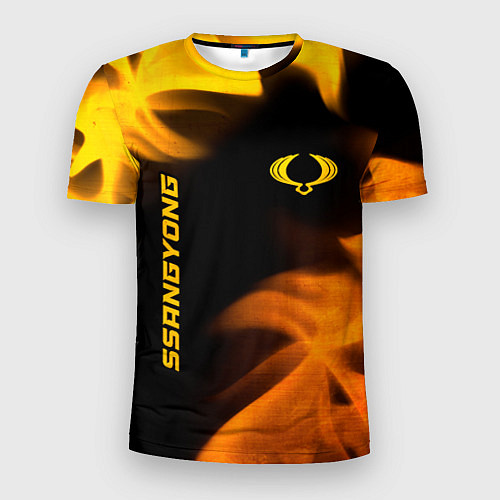 Мужская спорт-футболка SsangYong - gold gradient: надпись, символ / 3D-принт – фото 1