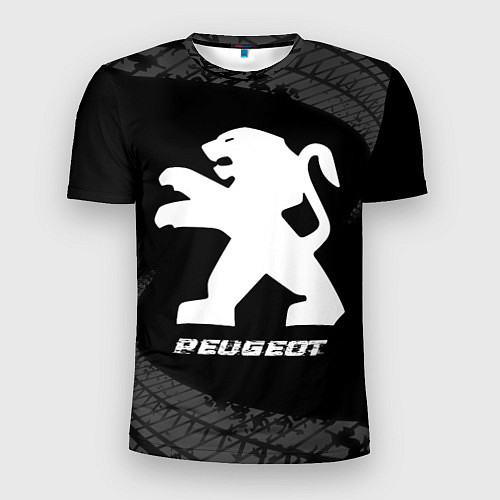 Мужская спорт-футболка Peugeot speed на темном фоне со следами шин / 3D-принт – фото 1
