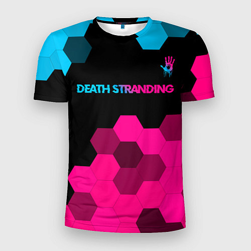 Мужская спорт-футболка Death Stranding - neon gradient: символ сверху / 3D-принт – фото 1