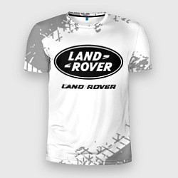 Мужская спорт-футболка Land Rover speed на светлом фоне со следами шин