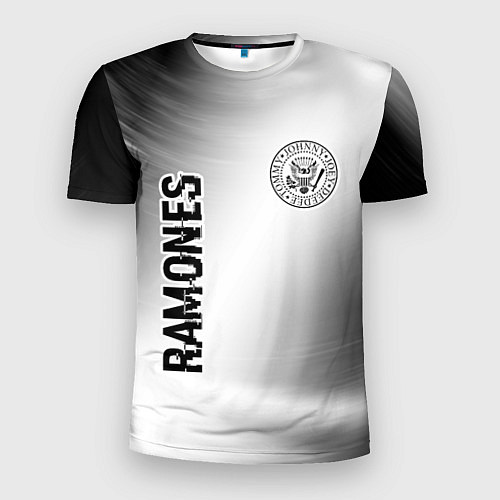 Мужская спорт-футболка Ramones glitch на светлом фоне: надпись, символ / 3D-принт – фото 1