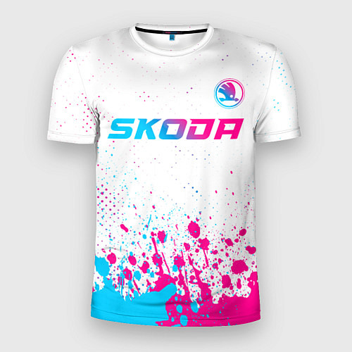 Мужская спорт-футболка Skoda neon gradient style: символ сверху / 3D-принт – фото 1