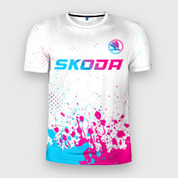 Мужская спорт-футболка Skoda neon gradient style: символ сверху