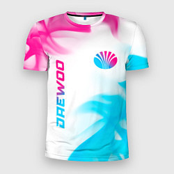 Мужская спорт-футболка Daewoo neon gradient style: надпись, символ