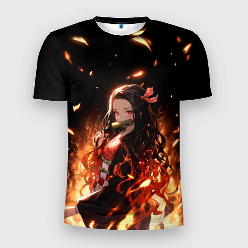 Мужская спорт-футболка Незуко и пламя - клинок / 3D-принт – фото 1