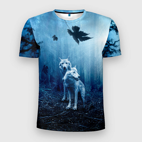 Мужская спорт-футболка Волки в ночном лесу / 3D-принт – фото 1
