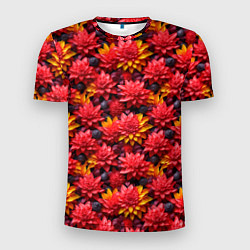 Футболка спортивная мужская Красные объемные цветочки, цвет: 3D-принт