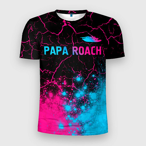 Мужская спорт-футболка Papa Roach - neon gradient: символ сверху / 3D-принт – фото 1