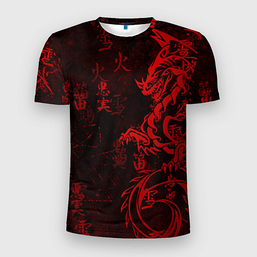 Мужская спорт-футболка Красный дракон - иероглифы / 3D-принт – фото 1