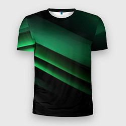 Футболка спортивная мужская Черно зеленые полосы, цвет: 3D-принт