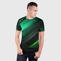 Футболка спортивная мужская Black green abstract, цвет: 3D-принт — фото 2