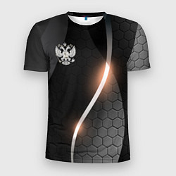 Мужская спорт-футболка Герб России на темном фоне