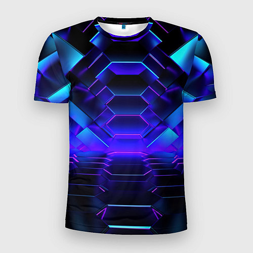 Мужская спорт-футболка Неоновый синий тоннель абстракция / 3D-принт – фото 1