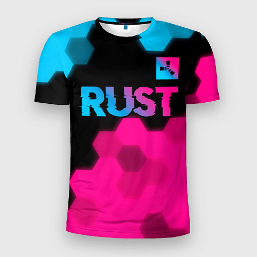 Мужская спорт-футболка Rust - neon gradient: символ сверху / 3D-принт – фото 1
