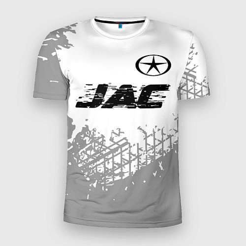Мужская спорт-футболка JAC speed на светлом фоне со следами шин: символ с / 3D-принт – фото 1