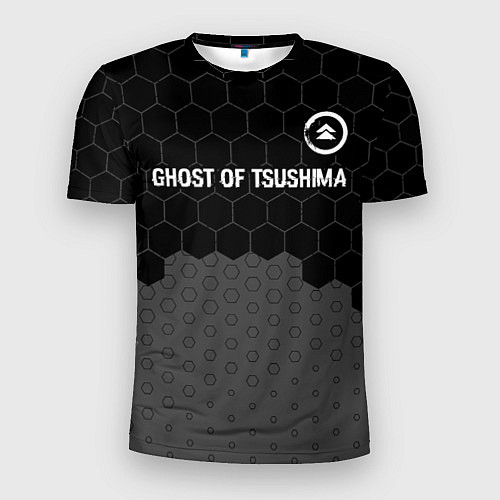 Мужская спорт-футболка Ghost of Tsushima glitch на темном фоне: символ св / 3D-принт – фото 1
