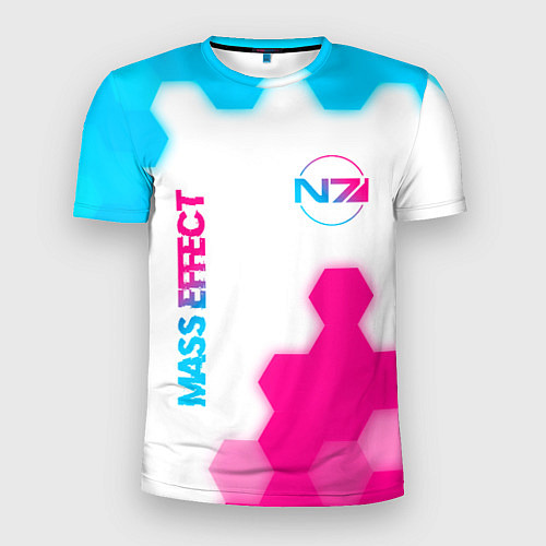 Мужская спорт-футболка Mass Effect neon gradient style: надпись, символ / 3D-принт – фото 1