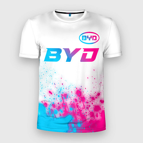 Мужская спорт-футболка BYD neon gradient style: символ сверху / 3D-принт – фото 1