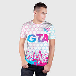 Футболка спортивная мужская GTA neon gradient style: символ сверху, цвет: 3D-принт — фото 2