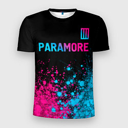 Мужская спорт-футболка Paramore - neon gradient: символ сверху