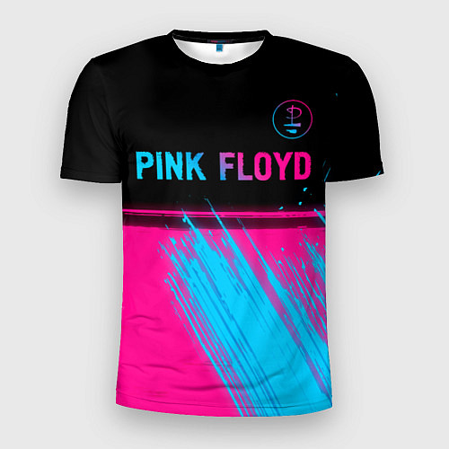 Мужская спорт-футболка Pink Floyd - neon gradient: символ сверху / 3D-принт – фото 1