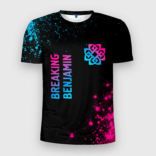 Мужская спорт-футболка Breaking Benjamin - neon gradient: надпись, символ / 3D-принт – фото 1