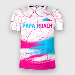 Мужская спорт-футболка Papa Roach neon gradient style: символ сверху