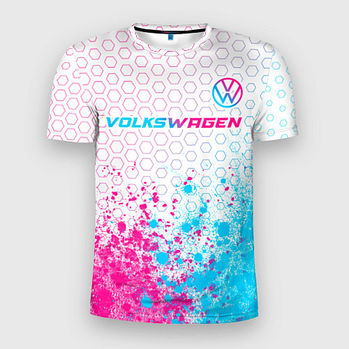 Мужская спорт-футболка Volkswagen neon gradient style: символ сверху / 3D-принт – фото 1