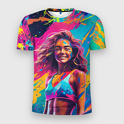 Мужская спорт-футболка Девушка в буйстве красок