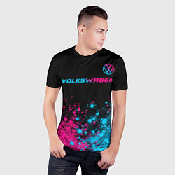 Футболка спортивная мужская Volkswagen - neon gradient: символ сверху, цвет: 3D-принт — фото 2