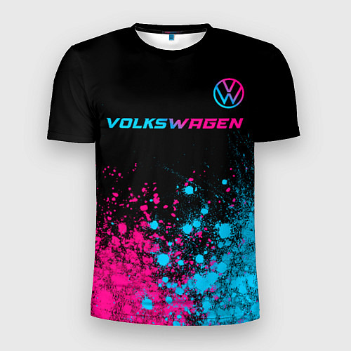 Мужская спорт-футболка Volkswagen - neon gradient: символ сверху / 3D-принт – фото 1