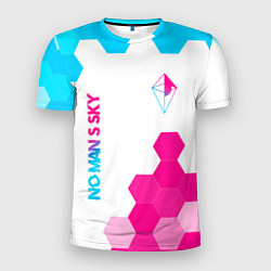 Мужская спорт-футболка No Mans Sky neon gradient style: надпись, символ
