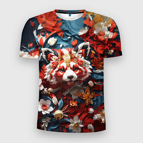 Мужская спорт-футболка Красная панда в цветах / 3D-принт – фото 1