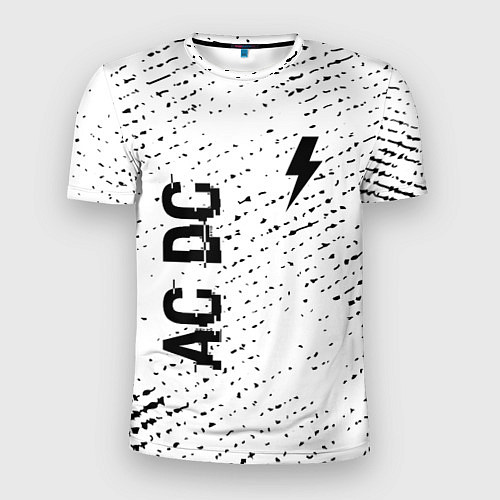 Мужская спорт-футболка AC DC glitch на светлом фоне: надпись, символ / 3D-принт – фото 1