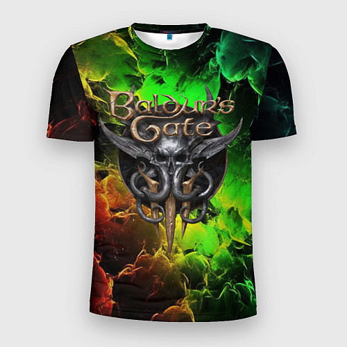 Мужская спорт-футболка Baldurs Gate 3 logo dark red green fire / 3D-принт – фото 1