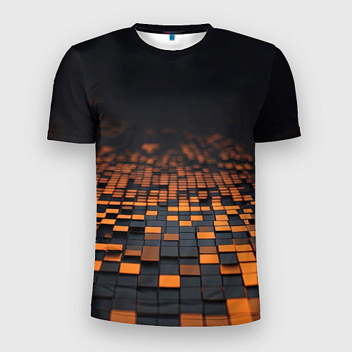 Мужская спорт-футболка Черные и оранжевые пиксели / 3D-принт – фото 1