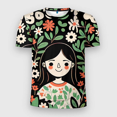 Мужская спорт-футболка Девочка в цветах - Бохо / 3D-принт – фото 1