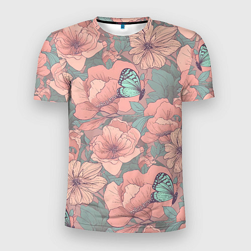 Мужская спорт-футболка Паттерн с бабочками и цветами / 3D-принт – фото 1