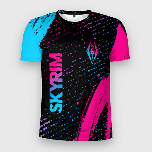 Мужская спорт-футболка Skyrim - neon gradient: надпись, символ / 3D-принт – фото 1